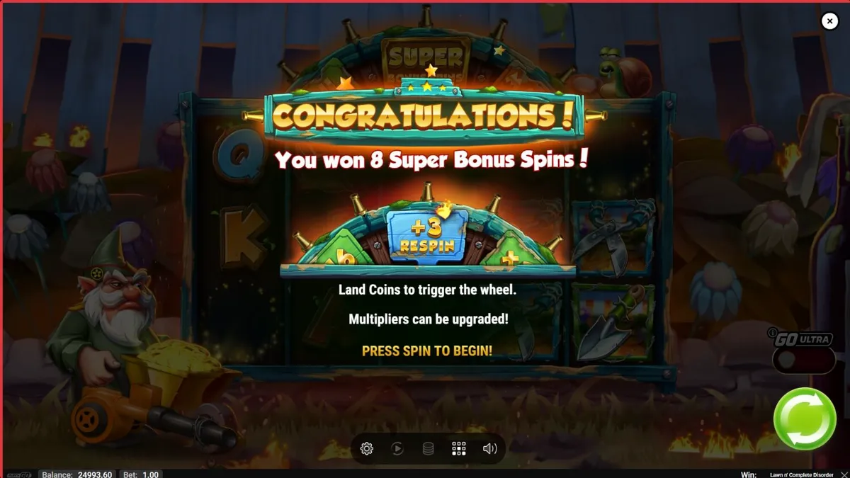 Lawn N’ Complete Disorder slot dengan tema taman yang membara dan gnome