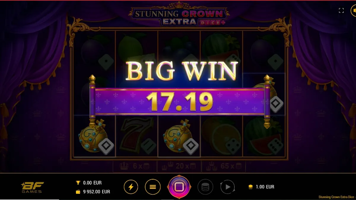 Tampilan visual slot Stunning Crown Extra Dice dengan tema kerajaan dan permata