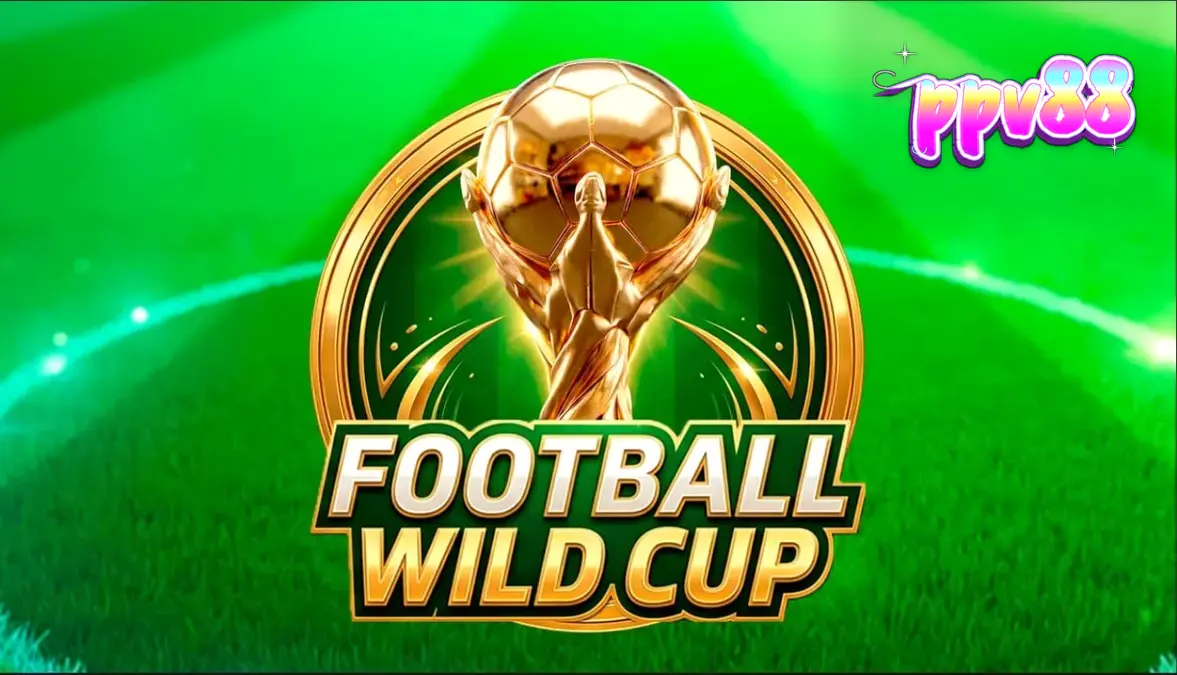 Tampilan visual slot Football Wild Cup dengan latar belakang stadion sepak bola yang megah.